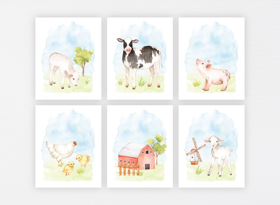 Farm Animal Nursery Prints Set of 6 Barnyard Animal Etsy