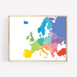 Europa Karte Bildung druckbare Karte · europäische bunte Heimschule lernen Montessori Materialien · USA Klassenzimmer Wandkunst herunterladen · DIGITALDATEI