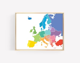 Europe Map Education Printable · European Colorful Homeschool Learning Montessori Materials · USA Classroom Wall Art Download · DIGITAL FILE
