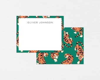 Jade Tiger Stationery · Tiger Monogram Gift · Green Custom Notecards · Chinese Bespoke Stationery · Birthday Gift Set · DIGITAL OR PRINTED