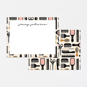 Papelaria para cabeleireiro · Escova, pente, beleza, monograma, presente · Cartões personalizados, papelaria sob medida · Conjunto para presente de aniversário · DIGITAL OU IMPRESSO