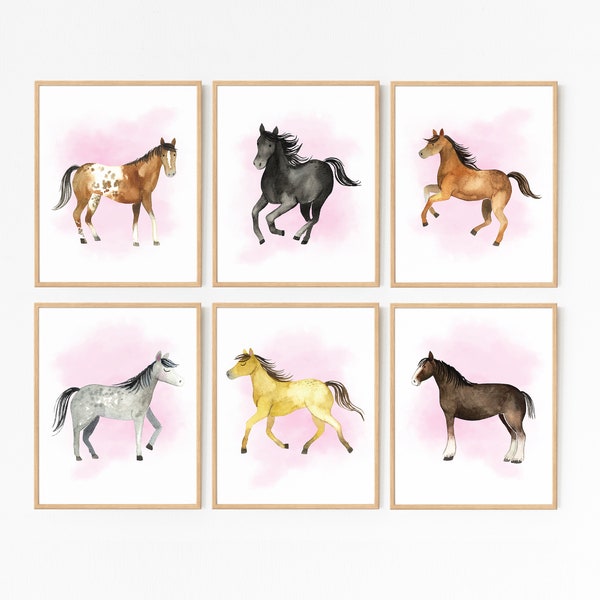 Horse Prints · Set of 6 · Horse Mustang Pony Nursery Theme · Girly Animal Horse Printable · Horse Birthday Nursery Decor · DIGITAL FILES