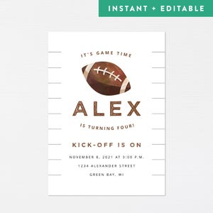 Football Invitation · Game Time Football Tailgate Invite · Printable Sports Birthday Invite · Modern Team Party · INSTANT DOWNLOAD (Corjl)