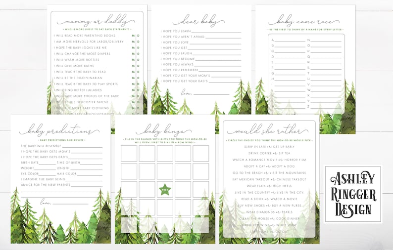Rustic Forest Baby Shower Game Pack Pine Tree Woodland Etsy