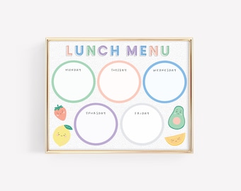 Cute Fruit Kids Lunch Planner · Printable Weekly Planner · Lunch Menu for Children · School Lunch Menu Organizational Planner · DIGITAL FILE