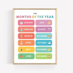 Months of the Year Printable Montessori Education Poster Seasons ...