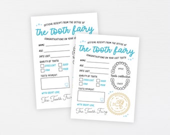 Tooth Fairy Letter · Blue Tooth Fairy Note Card · Tooth Fairy Receipt Note Print · Tooth Fairy Certificate Printable · DIGITAL FILE