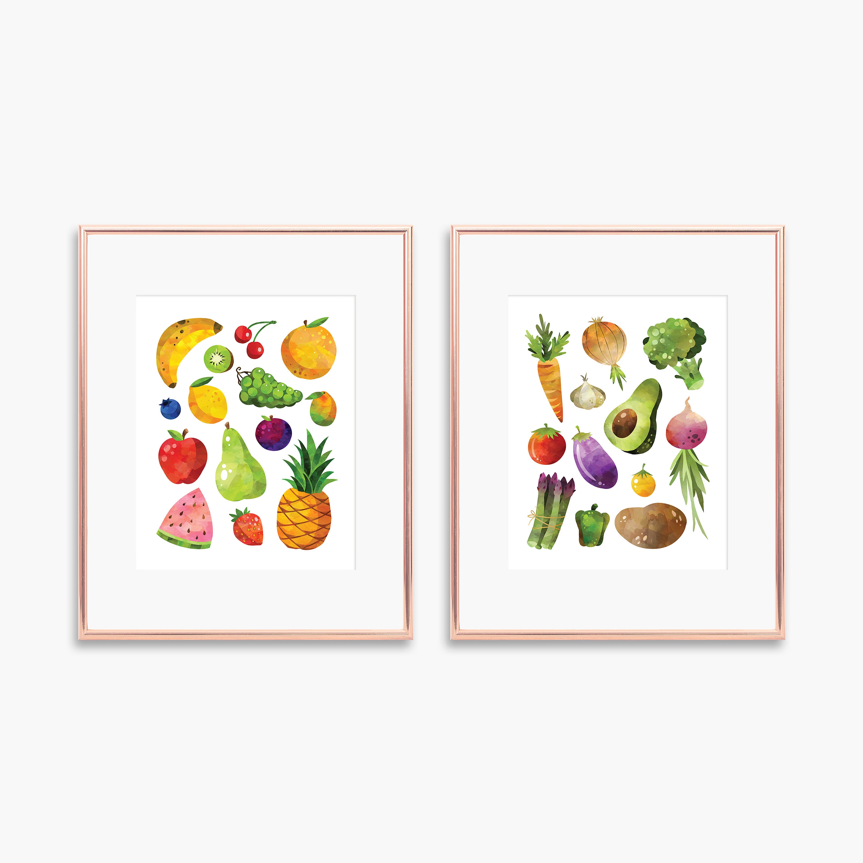 kitchen print set of 2 fruit print vegetable print... Fruit and Veggie Kitchen Prints · Set of 2 · Education Watercolor Decor ...