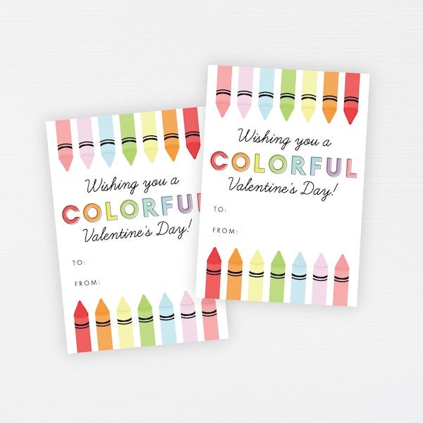 Color Crayon Kids Valentine Tags · Printable Classroom Valentines · Happy Valentine's Day Tag · Instant Download Gift Favor · DIGITAL FILE