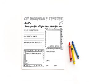 Teacher Thank You Appreciation Printable Gift  · All About My Teacher Coloring Page Survey · Kids Interview Questionnaire ·  DIGITAL + CORJL