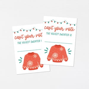 Hässliche Pullover Party Abstimmkarten · Weihnachtspullover Druckbare Dekorationen · Tacky Sweater Award Printables · Urlaubsparty · DIGITALE DATEI