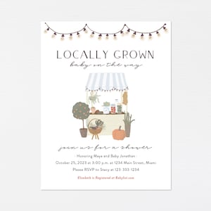 Farmers Market Shower Invitation · Locally Grown Baby · Organic Vegetables Baby Shower Invite Simple Garden Party Theme · DIGITAL OR PRINTED