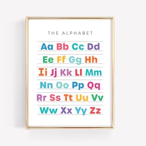 Cartel del alfabeto · Arco iris educativo ABC imprimible · Arte de aprendizaje Montessori · Gráfico de escritura a mano de decoración del aula de educación en el hogar · ARCHIVO DIGITAL