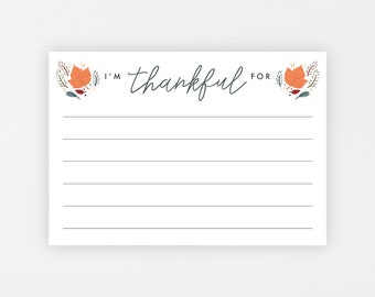 Ik ben dankbaar voor · Thanksgiving Dankbare Dankbaarheid Printbare kaarten · Moderne Friendsgiving Thanksgiving Instant Downloadkaarten · DIGITAAL BESTAND