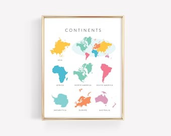 World Continents Education Printable · Homeschool Learning Montessori Materials · Classroom Wall Art · World Map Download · DIGITAL FILE