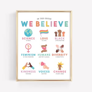 In This House We Believe Art Print Diversity Education Kindness Poster Family Beliefs Equality Home Classroom Rules DIGITAL FILE zdjęcie 6