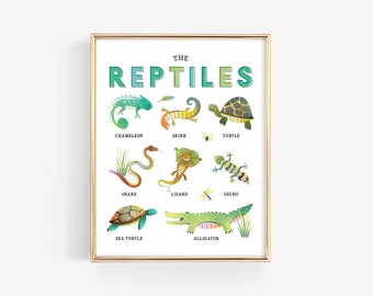 Reptilien Bildung Printable · Reptil Eidechse Schlange Homeschool Montessori Lernen Materialien · Alligator Gecko Klassenzimmer Kunst · DIGITALE DATEI