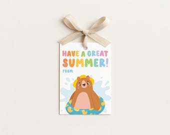 学校は休み、夏がやってきました · 最終登校日のタグ · クマの学年末記念品 · 編集可能な先生への感謝の贈り物 · 印刷可能なテンプレート