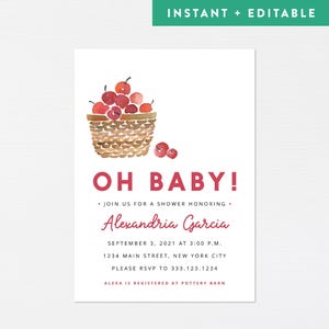 Apple Baby Shower Invitation · Apple Orchard Fall Autumn Printable Invite · Modern Apple Themed Baby Shower · INSTANT DOWNLOAD (Corjl)