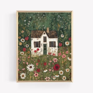 Cottage Floral Art Painting · Whimsical Watercolor Nursery · Farmhouse Kids Decor Poster · Watercolor House Print Decor · DIGITAL FILE