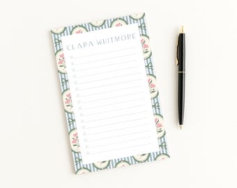 Cottagecore Floral Notepad · Personalized Vintage Roses Gift · Custom Name Checklist To Do List · Lined Stationery Pad for Women Teacher