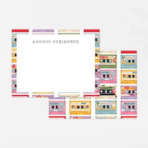 Papelaria de fita mista · Presente de monograma de música caprichosa · Cartões de nota personalizados de fita cassete Papelaria sob medida Presente de aniversário · DIGITAL OU IMPRESSO