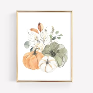Pumpkin Floral Fall Print · Floral Autumn Watercolor Print · Rustic Autumn Art Printable · Pumpkins Fall Home Decor Download · DIGITAL FILES