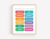Months of the Year Educational Poster · Rainbow Learning Printable · Montessori Classroom Decor · Season Homeschool Art Print · DIGITAL FILE