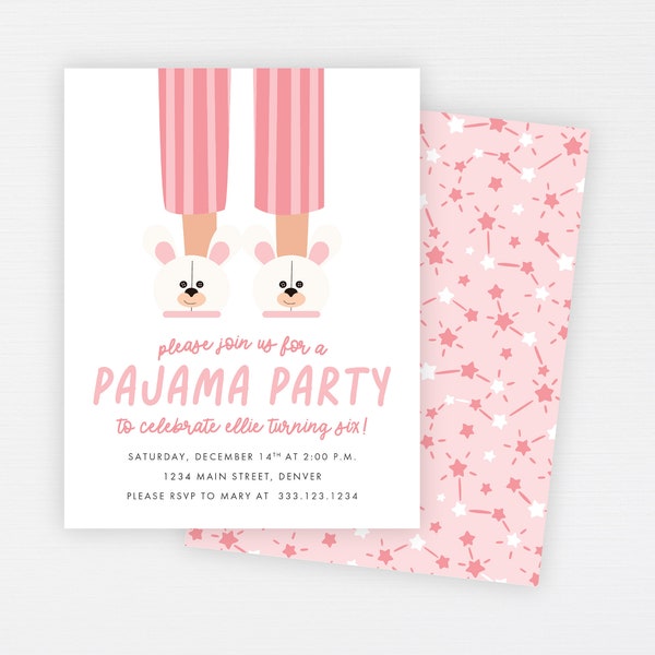 Pajama Party Birthday Invitation · Modern Sleepover Party Invite · Modern Pj Sleep Over Themed Movie Invite Custom · DIGITAL OR PRINTED