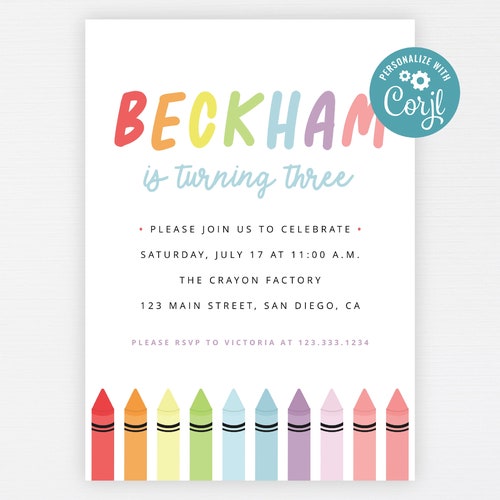 Crayon Party Invitation Crayon Birthday Party Invitations - Etsy