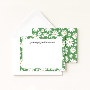 Daisy Stationery · Floral Green Monogram Gift · Daisy Custom Notecards · Bespoke Stationery · Birthday Friend Gift Set · DIGITAL OR PRINTED