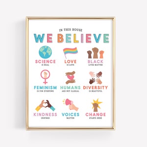 In This House We Believe Art Print Diversity Education Kindness Poster Family Beliefs Equality Home Classroom Rules DIGITAL FILE zdjęcie 4