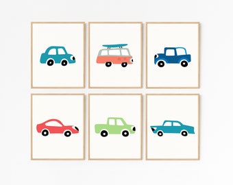 Car Kids Print Set · Vintage Car Prints · Truck Race Car Wall Art · Beach Van Poster · Toddler Boy Girl Car Nursery Decor · DIGITAL FILES