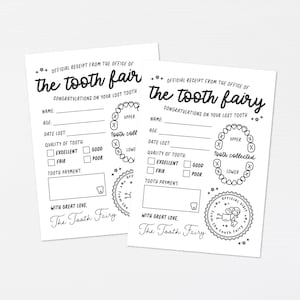 Lettre de fée des dents moderne · Carte de correspondance de fée des dents · Impression minimale de reçu de fée des dents · Certificat de fée des dents imprimable · NUMÉRIQUE + CORJL