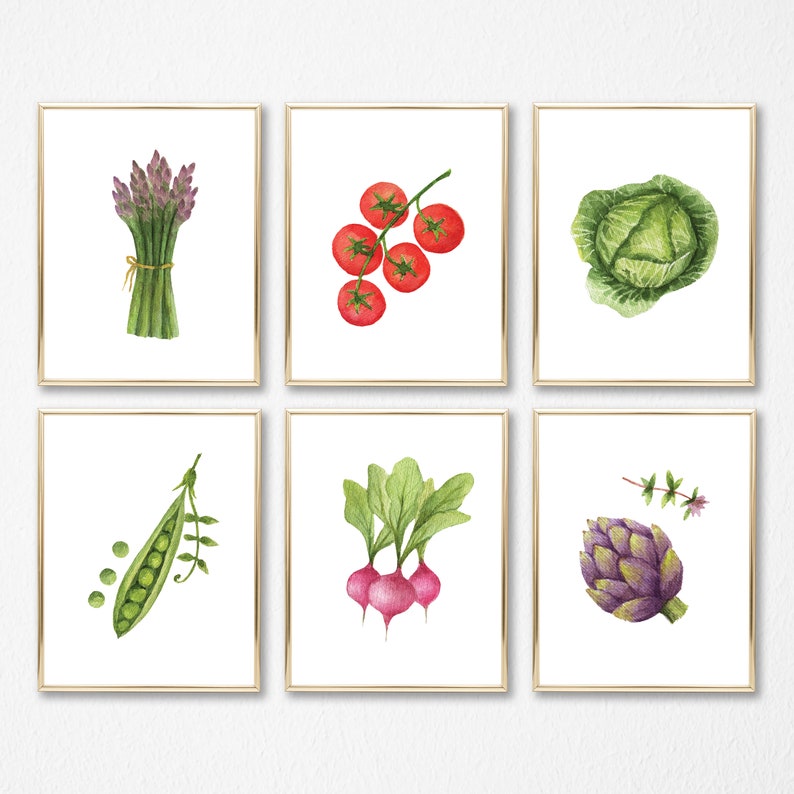 Vegetable Prints Set of 9 Modern Kitchen Decor Veggies image 0
