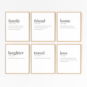 Dictionary Definition Art Print Set · Set of 6 · Definition Book Gift Prints · Friendship Family Christmas Gift Printable · DIGITAL FILES