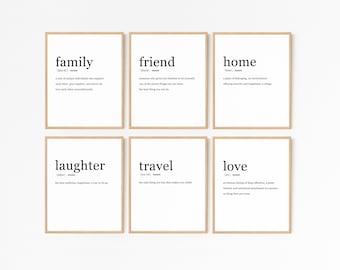 Dictionary Definition Art Print Set · Set of 6 · Definition Book Gift Prints · Friendship Family Christmas Gift Printable · DIGITAL FILES