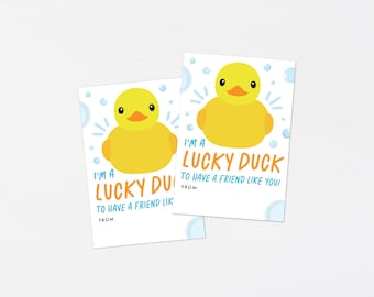 Lucky Duck Kids Favor Tags · Rubber Ducky Valentine Classroom Printable · Happy Valentine's Day Toy Tag Instant Gift Favor · DIGITAL & CORJL