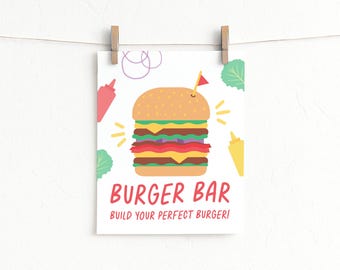 Burger Bar Sign · Build Your Own Burger Station · BBQ, Birthday, Baby Shower & Summer Party Decor · Editable Printable · Instant Download