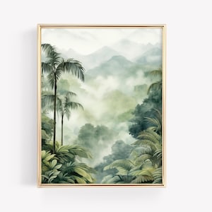 Malarstwo tropikalnej dżungli · Botaniczna plaża Vintage Art Print · Plakat akwarelowy z liśćmi Monstera · Egzotyczna palma Dekoracja baru · CYFROWE