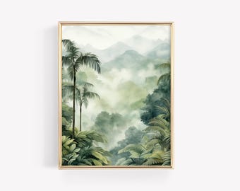 Tropisches Dschungel Gemälde · Botanischer Strand Vintage Kunstdruck · Monstera Blätter Aquarell Poster · Exotische Palme Bar Dekor · DIGITAL