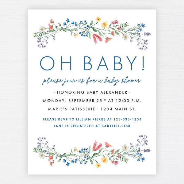 Baby in Bloom · Floral Shower Invitation · Wildflower Baby Shower Invite · Simple Spring Summer Baby Shower Theme · DIGITAL OR PRINTED