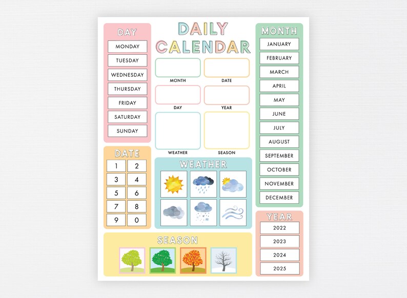 Child Calendar Printable Montessori Preschool Classroom - Etsy UK