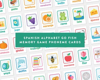 スペイン語アルファベットフラッシュカード · ゴーフィッシュゲーム · 子供向け文字音マッチング · バイリンガル学習プリント · ABCフォニックスアクティビティ（幼稚園児向け）