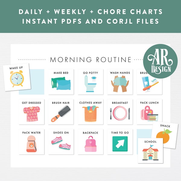 Daily Visual Routine Charts + Cards · Weekly Daily Chore Bundle · Routine Schedule Daily Kinder Preschool Printable · DIGITAL + CORJL
