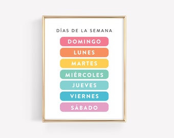 Días de la Semana Spanish Printable · Montessori Education Poster · Days of the Week Learning Print · Spanish Classroom Art · DIGITAL FILE
