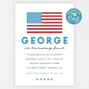 July 4th Birthday Invitation · Printable American Flag Fourth of July Patriotic Invite · Modern USA Flag Party · INSTANT DOWNLOAD (Corjl)