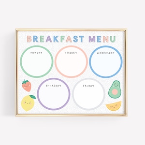 Breakfast Planner · Cute Fruit Kids Printable Weekly Planner · Breakfast School Menu for Children · Organizational Planner · DIGITAL FILE