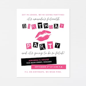 Mittlere Buch Einladung · Burn Girls einladen · Pink Geburtstag oder Bachelorette · Moderne Party · Fetch Girls Wear Pink · DIGITAL ODER GEDRUCKT