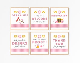 Oktoberfest Pink Party Signs · Printable Decoration Bundle · Birthday Bratwurst Poster Set · Biergarten Pretzel Printables · DIGITAL FILES
